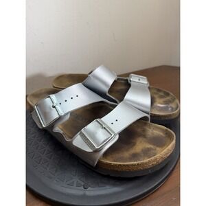 Birkenstock‎ Arizona 1005960 Women Metallic Silver Soft Footbed Slip-on Sandal 8